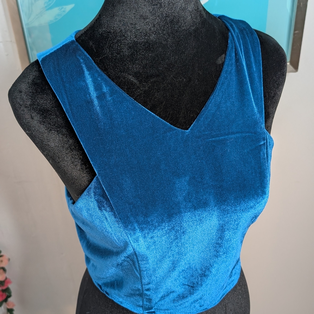 Ing Royal Blue Velvet Crop Top